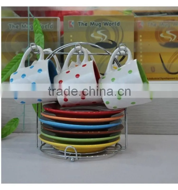 12pcs unique shape dot design tea cup and saucer stands,ceramic tea cup and saucer