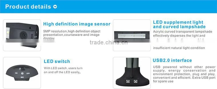 5MP Auto focus document camera portable A4 shooting size