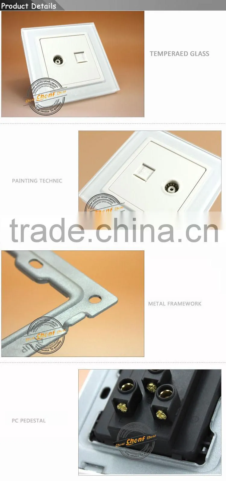 Hot Sell Cheaper Tempered Glass telephone and TV outlet wall socket 86mm