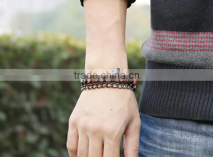 skull chain thick women leather bracelet, blank leather bracelets