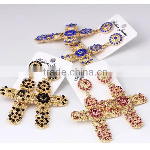 zhejiang mix colors rhinestone long large cross earring