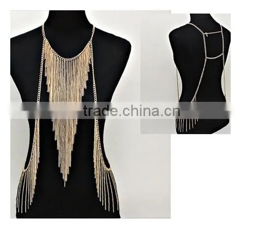 2016 Wholesale new design fashion Multilayers tassel ladies BIkini body chains