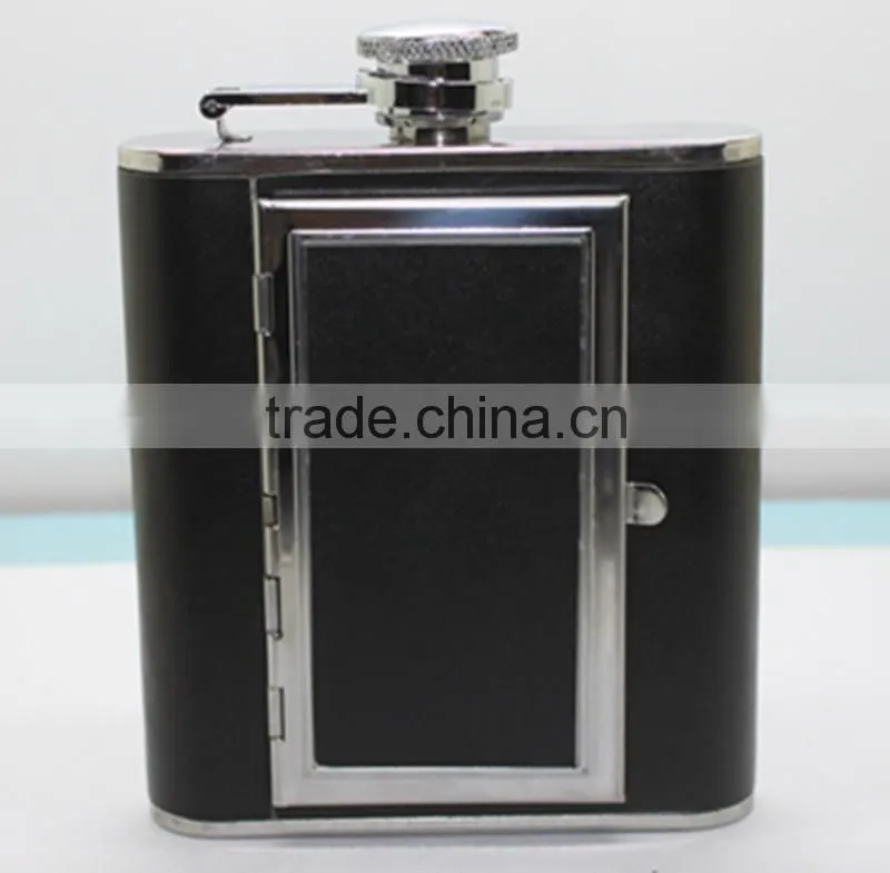 5 oz stainless steel high quality lether flagon for gift