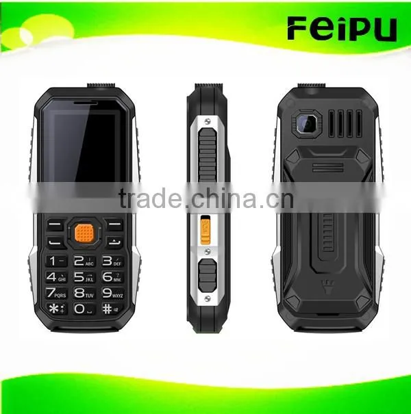 big battery feature mobile phone GSM 1500 mah rugged phone with power bank and strongl torch light