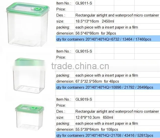 650ml rectangular home use food storage GL9019-S