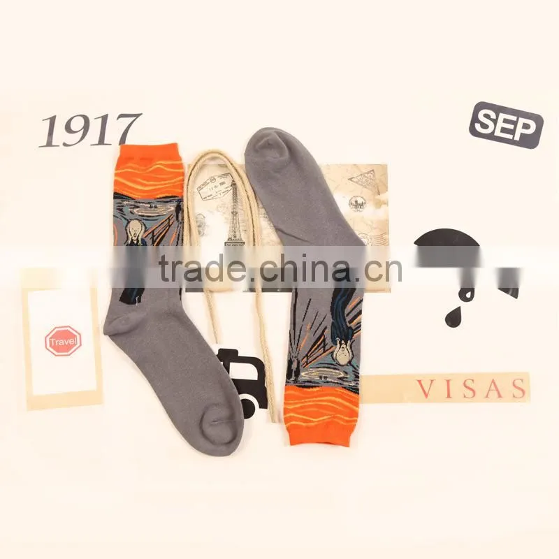 Retro art paintings male and female tube socks personality cotton socks factory wholesale