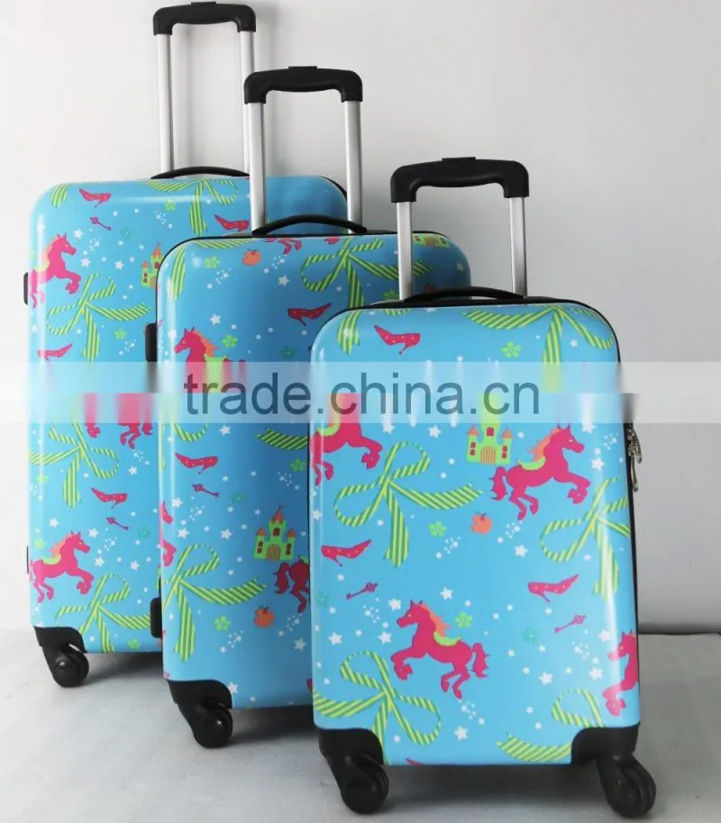 Shinny printed designing colorful figures ABS+PC trolley luggage case