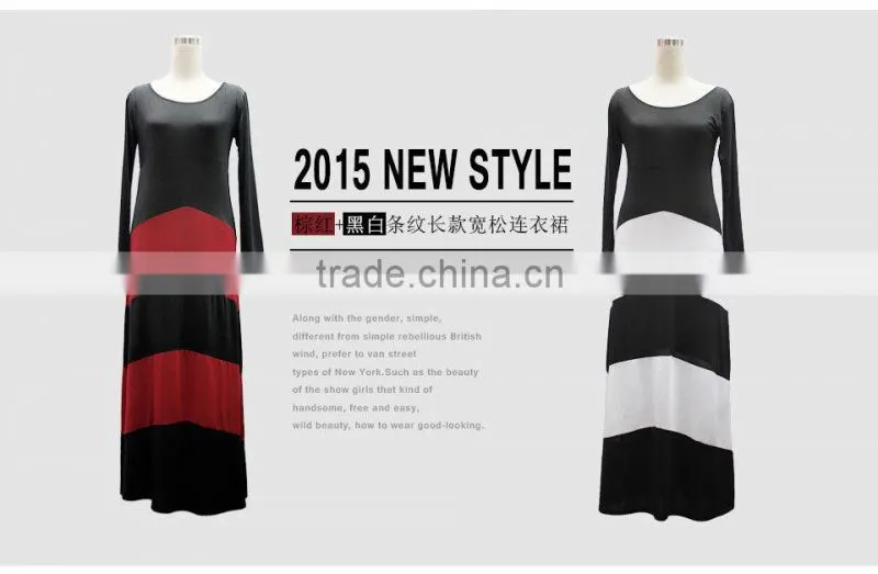 Fashion sey color long sleeve stripe geometry rules section tows dress