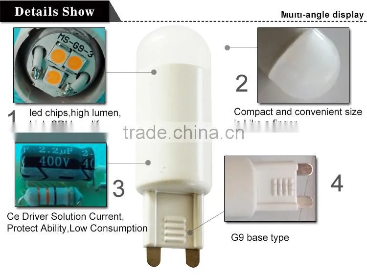 Haining Mingshuai LED G9 bulb light 110-240V TUV CE approved replace halogen G4 samll bulb