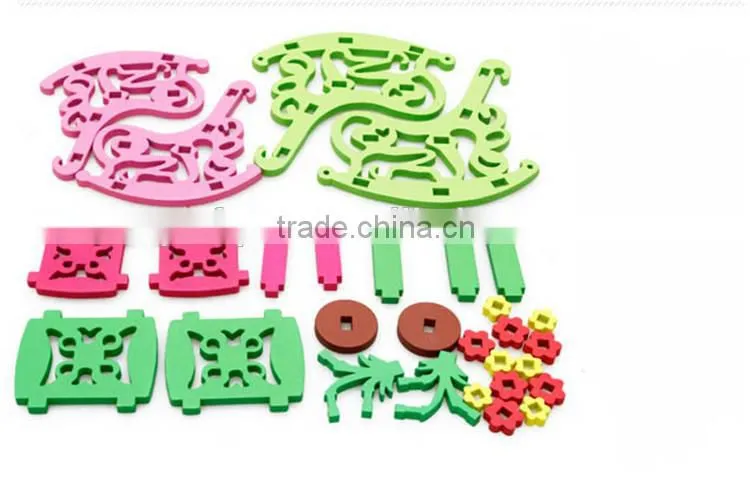 2016 new design colorful chair happy wooden 3d puzzle for kids