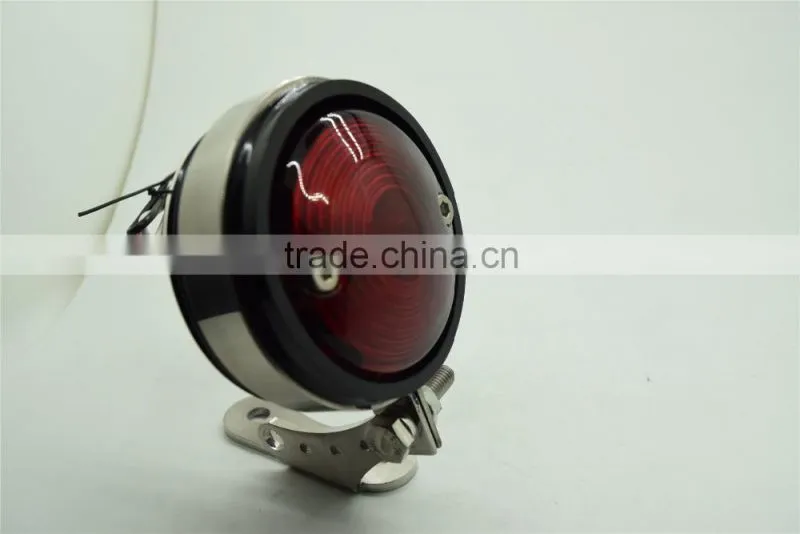 Black Round Red LED Tail Light Lamp for Harley Motorcycle Bobber Chopper 12V