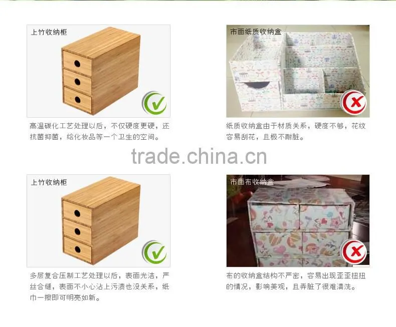 2015 Economic Fashion Custom Wood Box 3 Layers Drawer Bamboo Storage Box