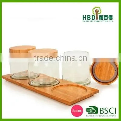 New Transparant glass jar/glass canister with airtight bamboo lid