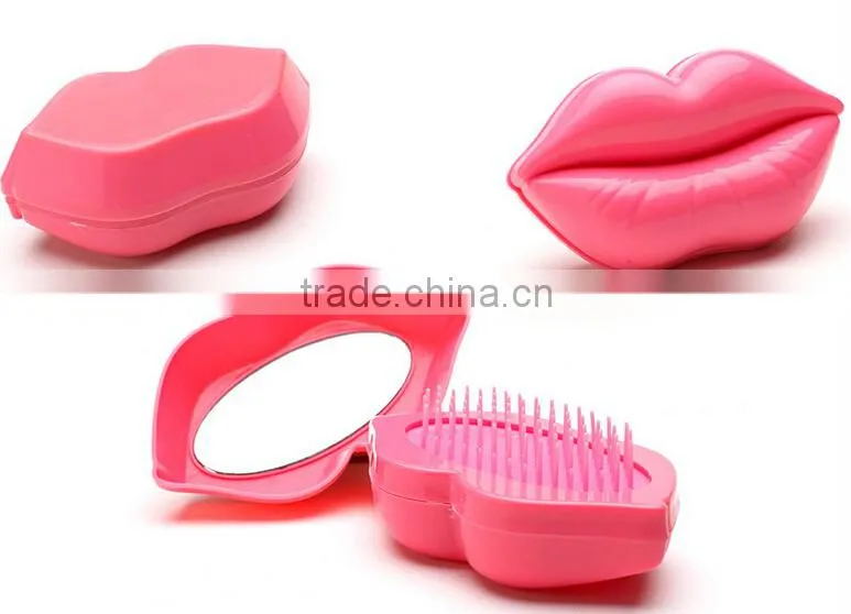 New Style Professional Lip Shape Customized Head Massage Styling Care Easy Carry Hair Comb With Mirrow