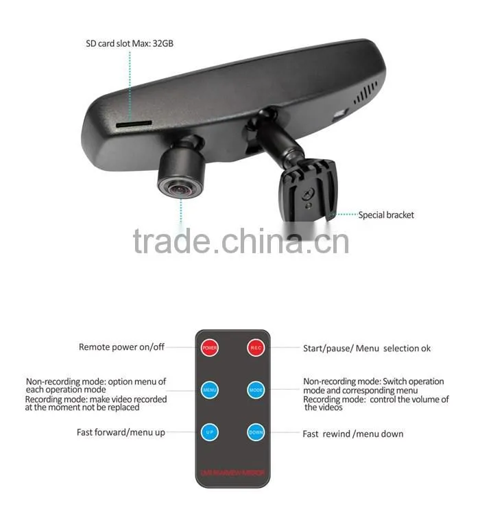 Germid EV-043-LA Full HD 1080P Car DVR in Rearview Mirror, Auto Dimming Rear Mirror with Wireless Rear Camera