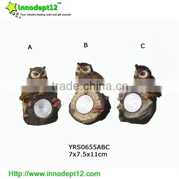 garden ornament resin owl with stone and solar light powered decoration