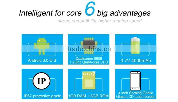 Newest rfid qr code scanner rugged phones android 6.0 with collection