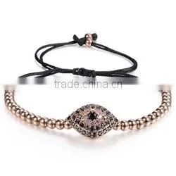 Fashion gold plated zircon stoppers macrame bracelet braided rope, 18k gold jewellery wholesale charm bracelet
