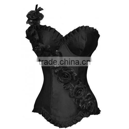 2013 temperament sexy black corset with flower