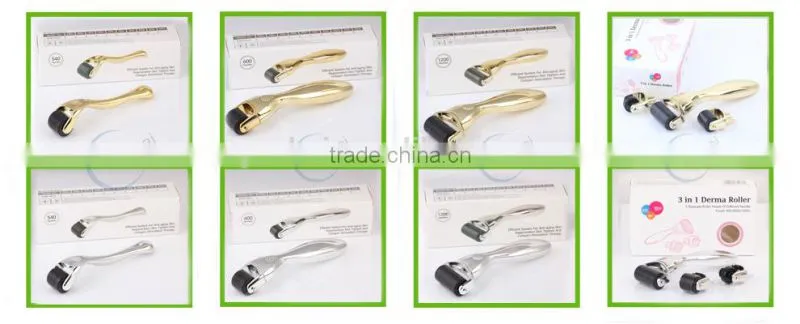 White 3 IN 1 Derma Roller Kit With 3 Separate Heads 180c/600c/1200c for Eyes+Face+Body