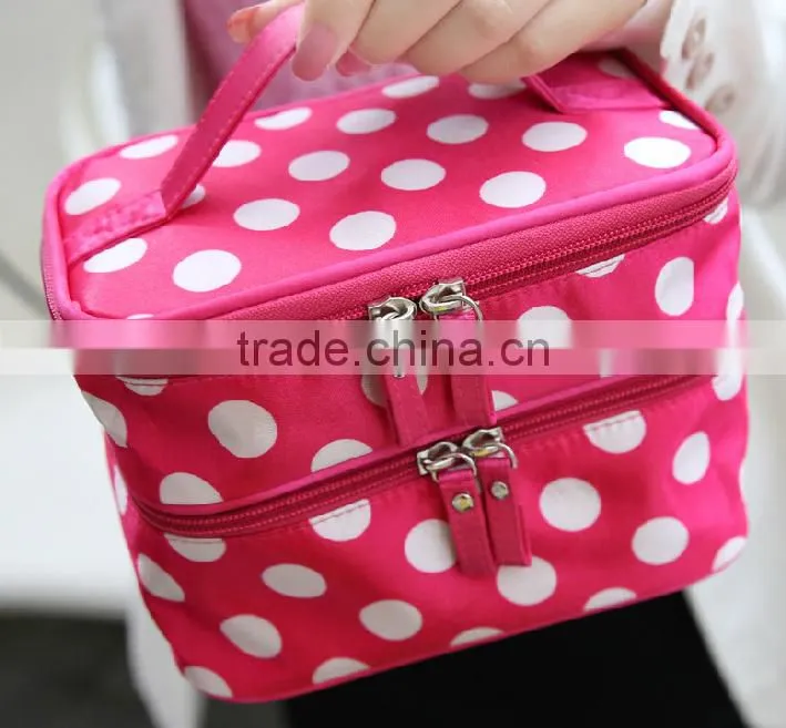 New Style Cute Dot Cosmetic Pouch For Travel with handle