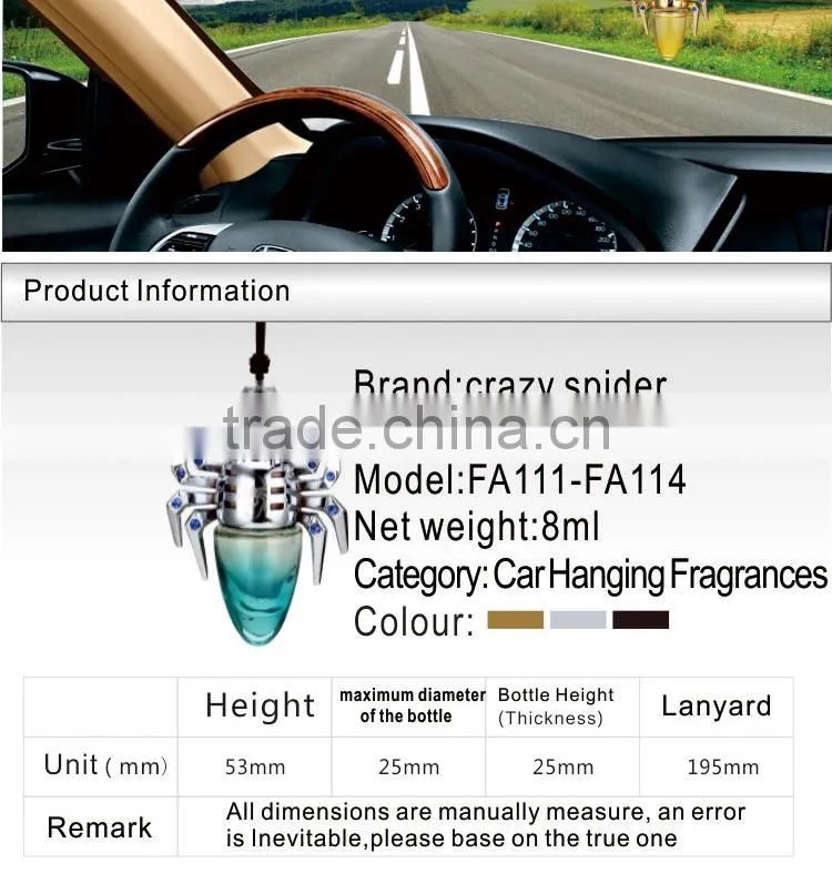 8ml Spider shape hanging car air freshener with good quality