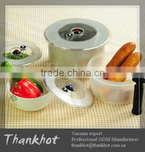 Plastic vacuum lid for bowl to keep food fresh as kitchenware