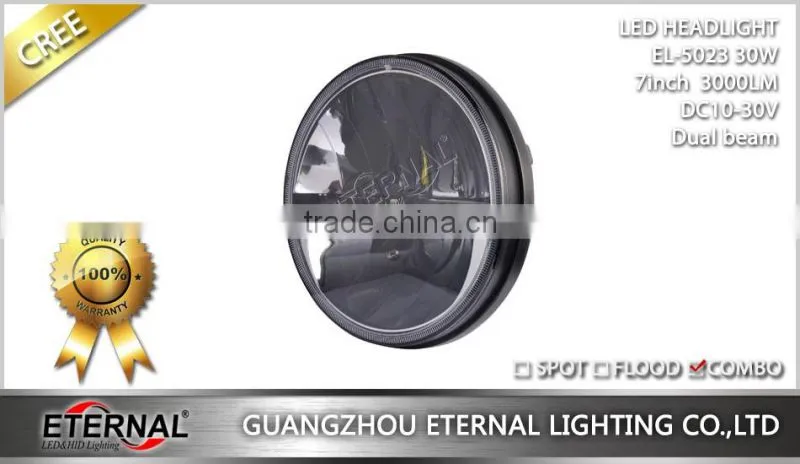 7in round headlight 30W LED Headlight dual beam with H4 plug For Jeep Wrangler JK CJ LJ TJ DRL headlight replacement