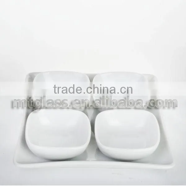 White handmade set of 4 porcelain ceramic square dinner dishes set
