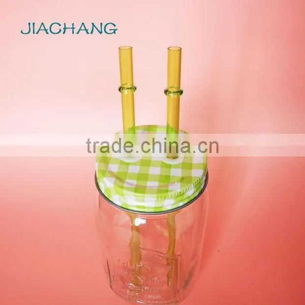 drinkware transparent glass table beer jar with 2 pieces of straws