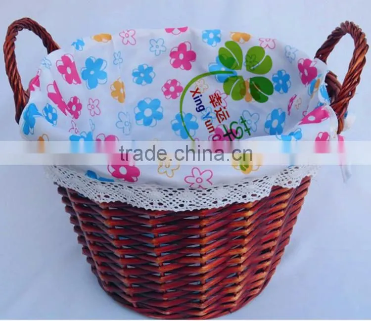 handmade wicker/rattan stroage basket with 2 loops handle