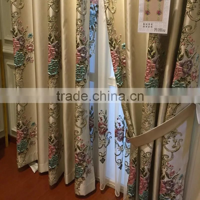 M-865 Luxury European style living room bedroom beige curtains shade American luxury jacquard curtains