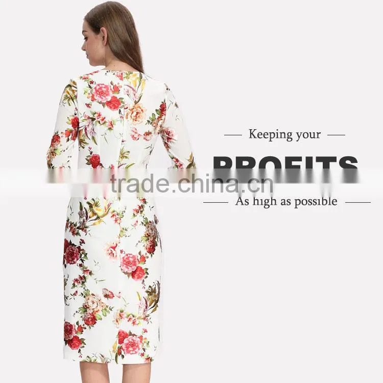 2017 new digital print design ladies fashion dress with pictures
