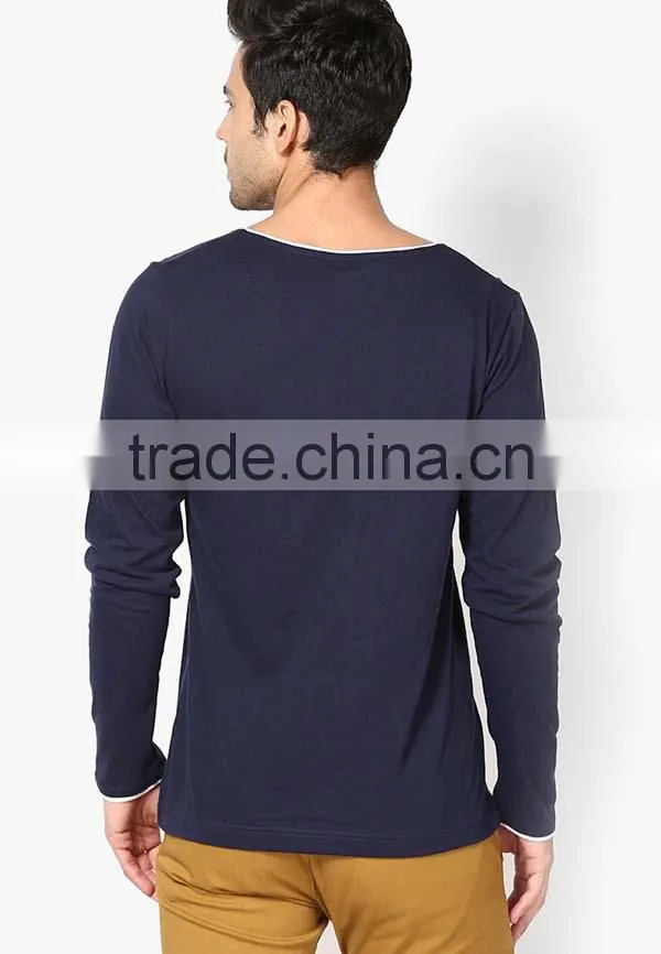 Fashion custom cotton v neck long sleeve t shirt