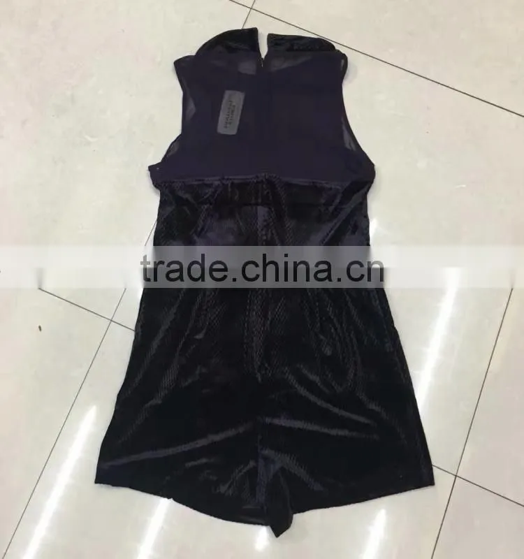 Women branded velvet sexy black jumpsuit