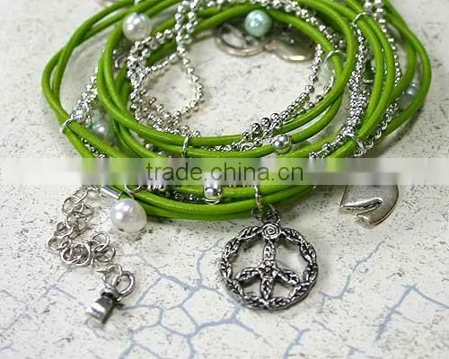 leather wrap bracelet with tubes, double wrap braided leather bracelet, gold and silver tubes leather wrap bracelet