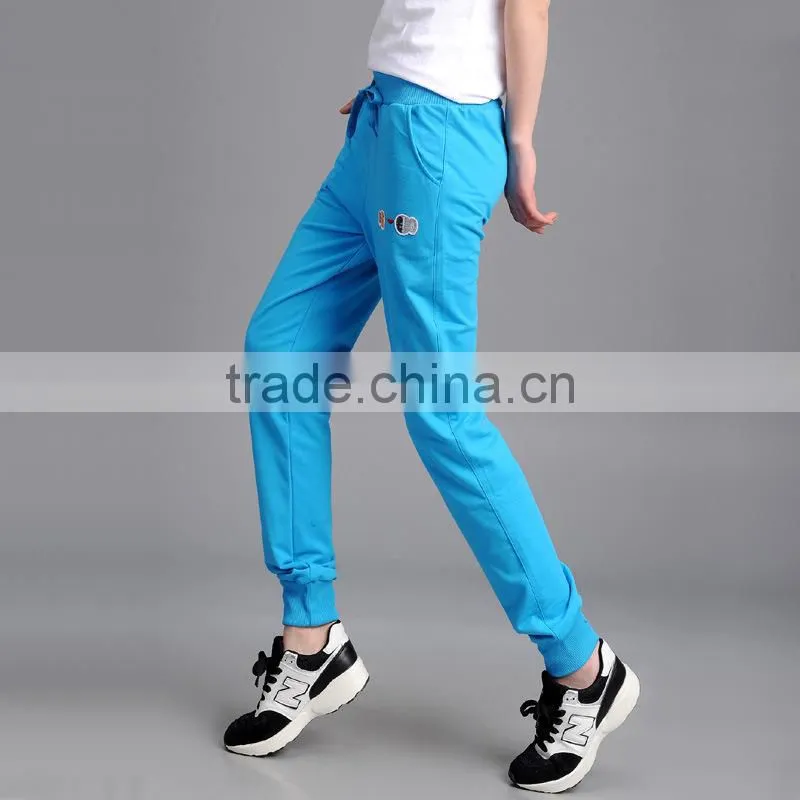 Hot Sale Fashion Custom Fleece 100% Cotton Plain Blank Elastic Waist Womens Pants Pattern
