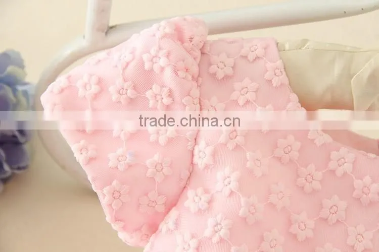 2017 Vietnam Summer Fashion baby frock design Pink short sleeves Embroidery flower Sweet birthday party dresses Turkish dress