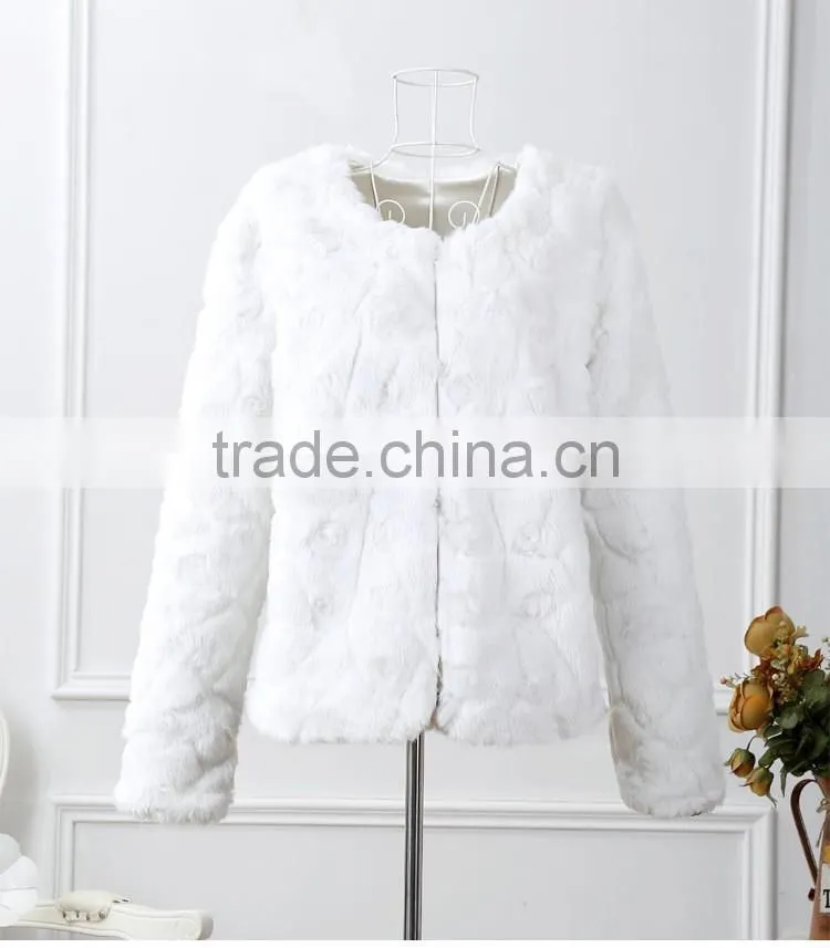 Super quality low price short faux rabbit fur coat pure printed lady fake fur short jackets