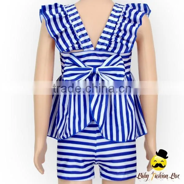 YZA-004 Yiwu Yihong Cute Stripe Stylish Little Girls Flutter Sleeve With Back Bow Short Pants Kids Infant Swimsuit