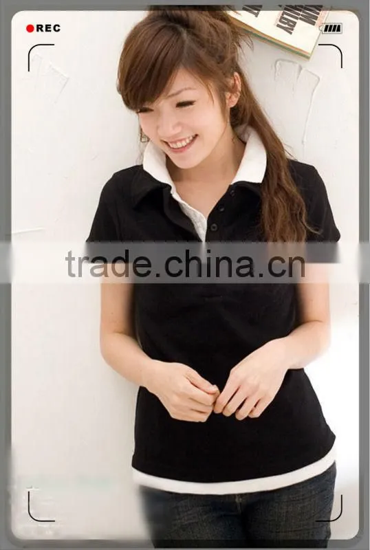 Ladies cotton contrast collar fit polo t-shirts 201301