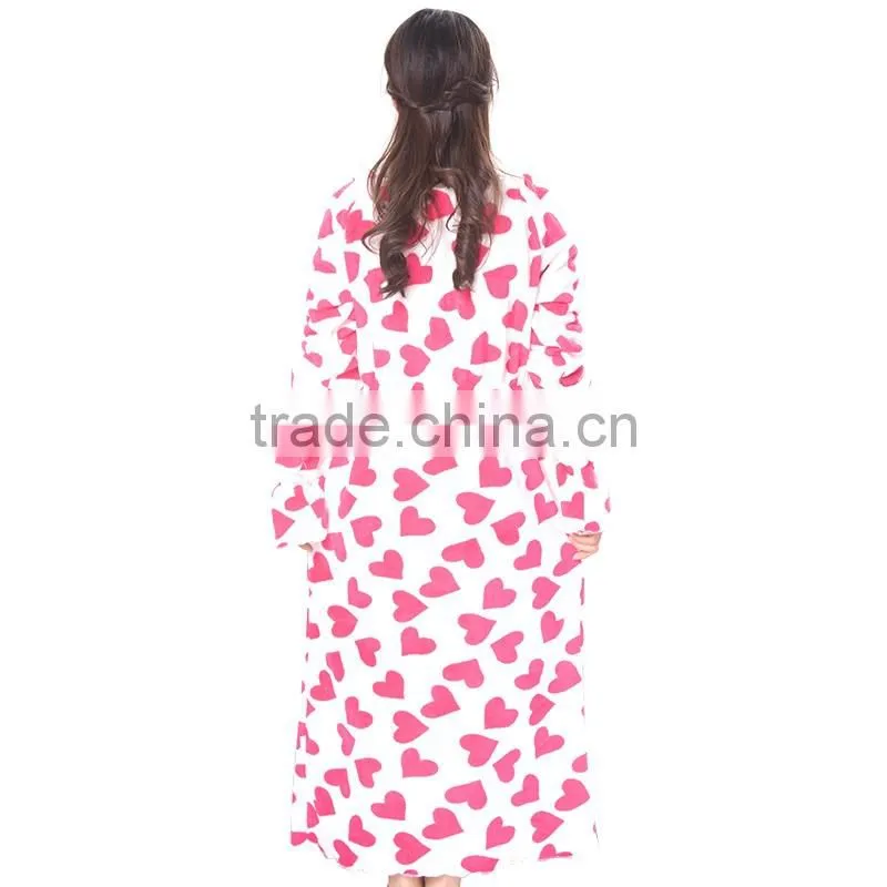 Heart printed women bathrobe
