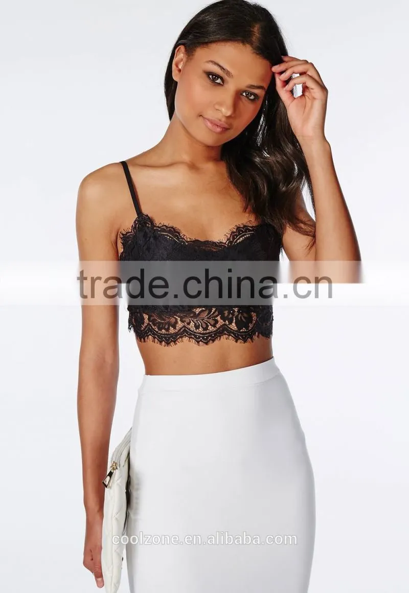Delicate eyelash zip back lace bralet women lace top