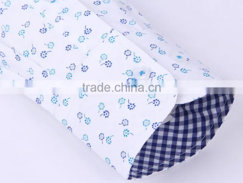 2017 new trend print men long sleeve button-down collar slim fit shirt with contrast collar and cuff