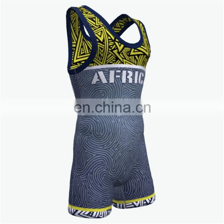 Custom brand sublimation printing design wrestling jersey singlet