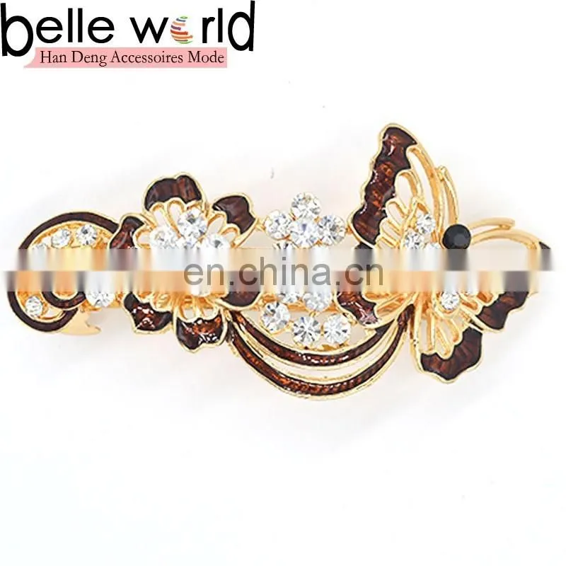 Elegant Butterfly Flower Oil Drip Rhinestone French Hair Barrette Clips