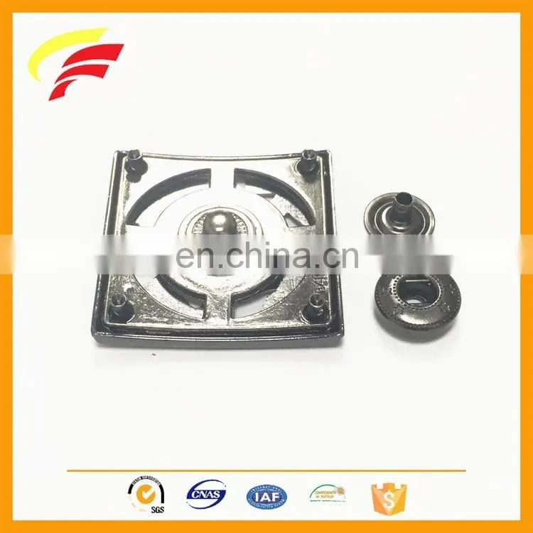 hot sale zinc alloy square two parts snap button with hollow out pattern