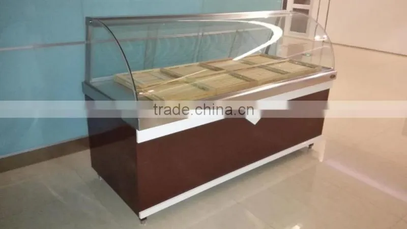 APEX glass food display showcase for warmer cooler and normal models