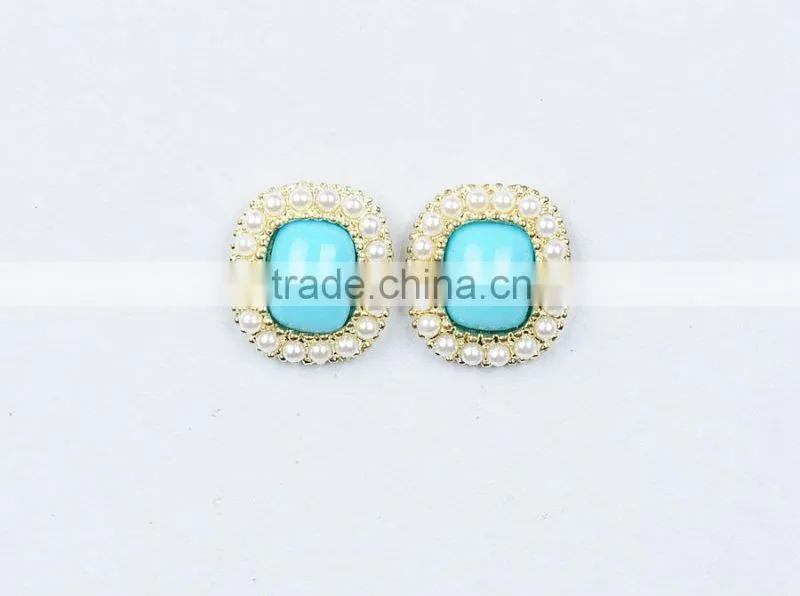 Handmade pearl earrings square Bezel Earrings gemstone earring