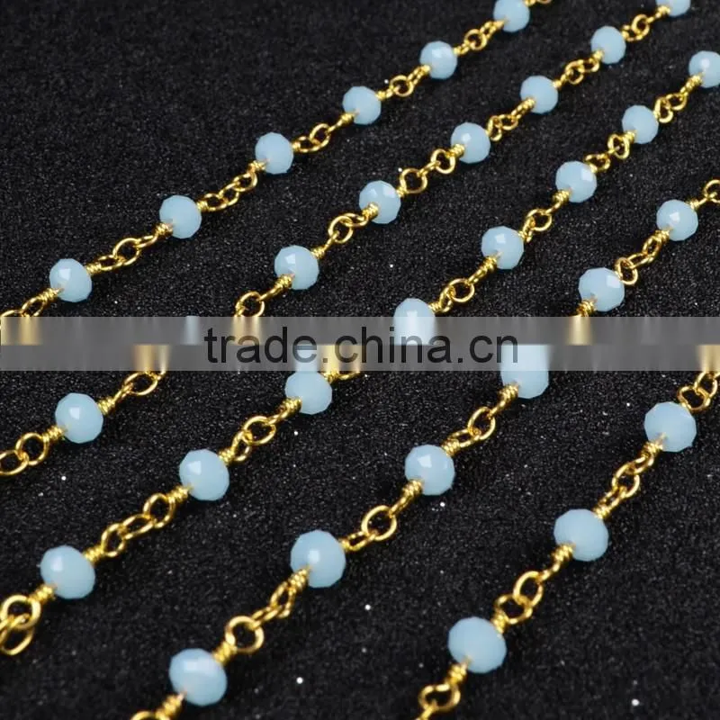 Blue Jade Quartz Chalcedony Stone Beaded Chains For Necklace-Free Shipping
